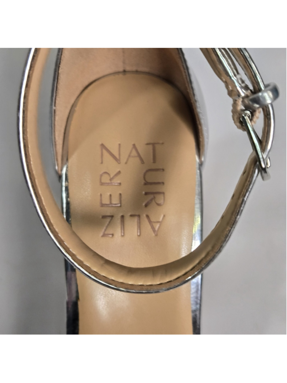Naturalizer Joy Platform Sandals Silver Block Heel Comfort 6 Wide Wedding ($150) - Picture 6 of 11